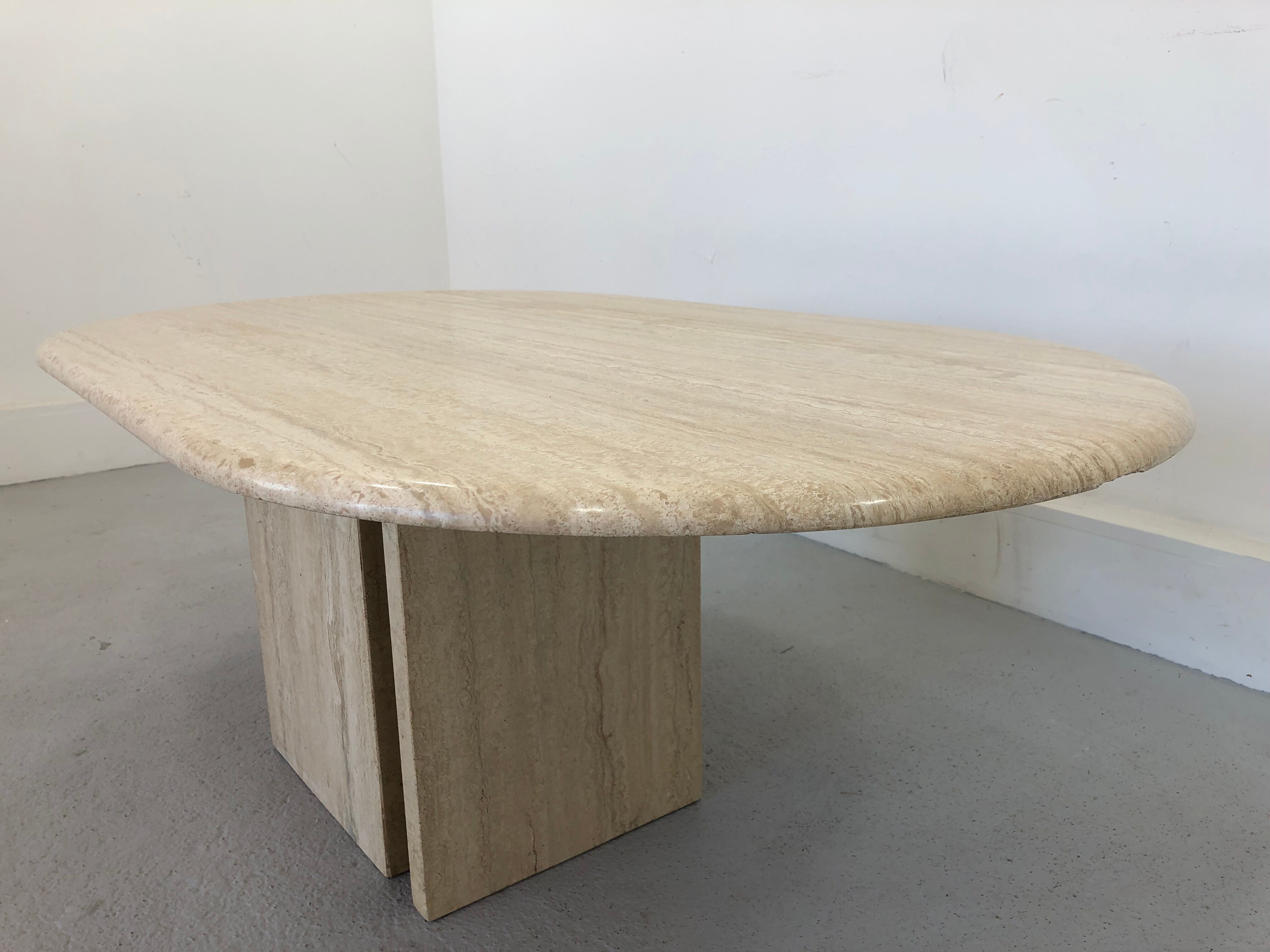 French Coffee Table in Travertine and Marble, 1960s