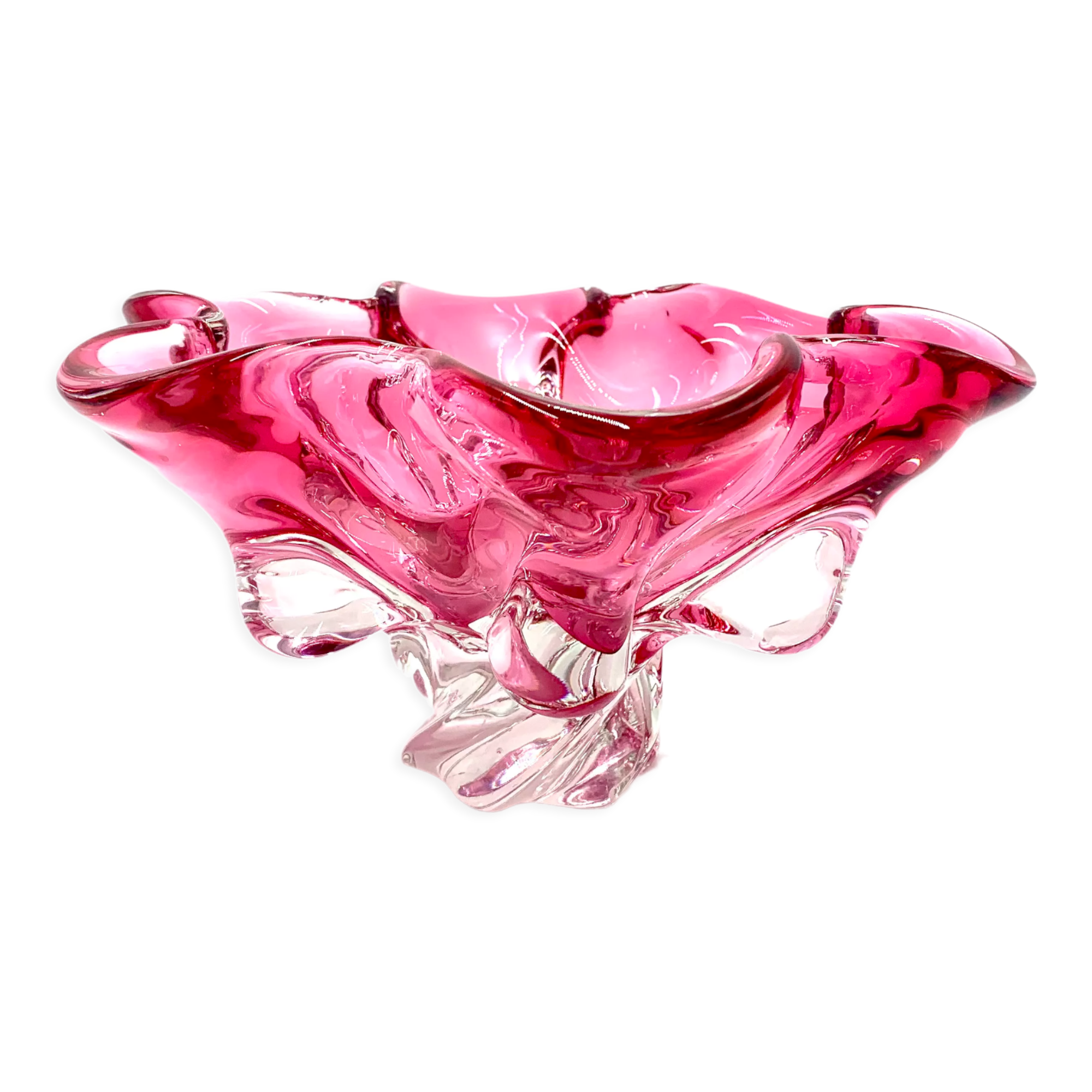 Pink bowl by J. Hospodka, Chribska Sklarna, Czechoslovakia, 1960s/70s.