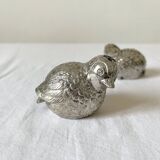 Salière et poivrière en métal argenté oiseaux vintage