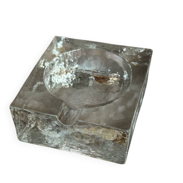 Scandinavian brutalist glass ashtray, minimalist design, 70s