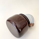 Scandinavian teapot, enameled iron and wood