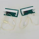 Pair of wall sconces with Scandinavian green and white shutters. 1980s.