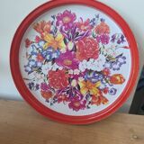 Vintage Metal Tray with Vibrant Floral Pattern