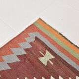 5x10 Dark Red Green Tribal Vintage Kilim Rug