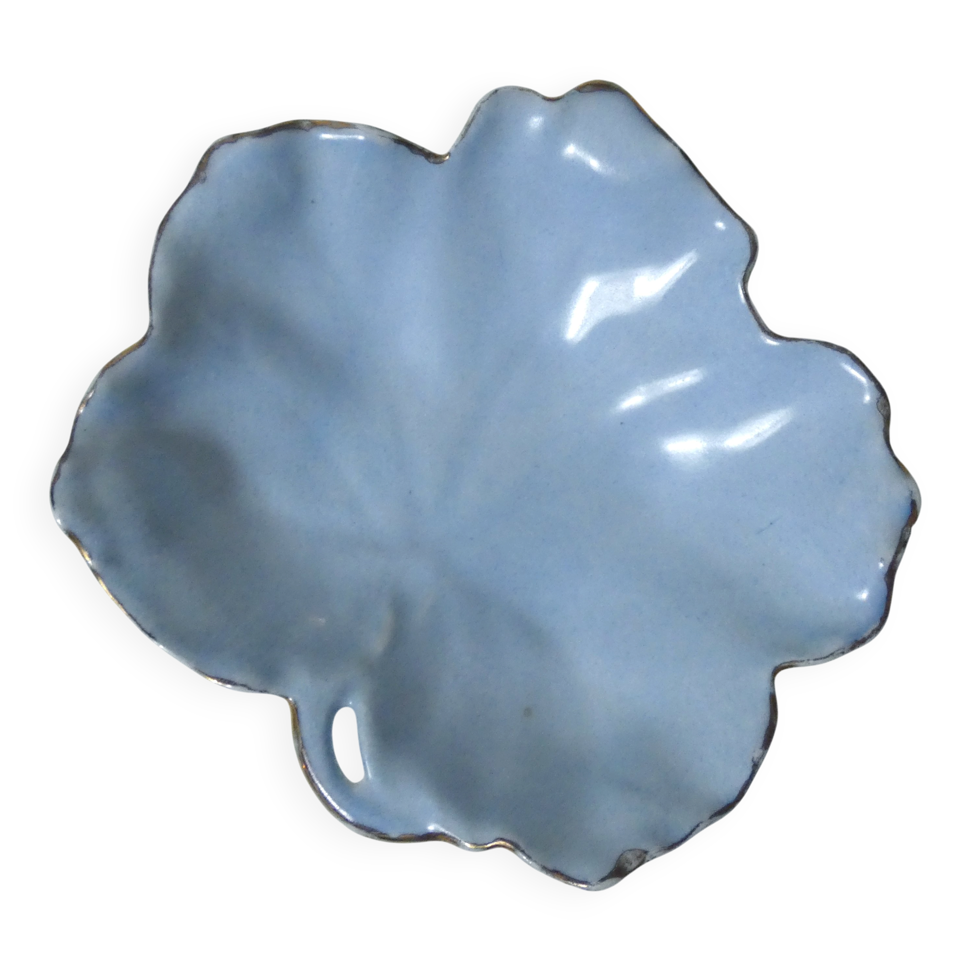 antique blue and gold leaf dish in Limoges porcelain