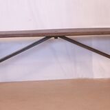 Old burmese teak bench and wrought iron base