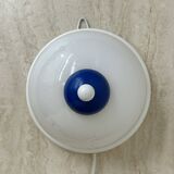 Vintage glass blue and white wall lamp sconce , 1970s