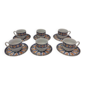 6 tasses 6 sous tasses porcelaine Christofle modèle Oceana Ginkgo bleu