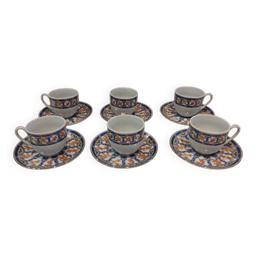 6 cups and 6 saucers, Christofle porcelain, Oceana Ginkgo blue pattern