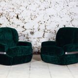 Fauteuil en velours vert "spage age" par Beka, 1970