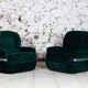 Green velvet armchair "spage age" by Beka, 1970