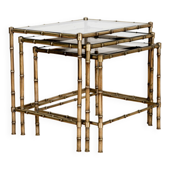 Nesting table in brass, bamboo and glass, 1970