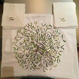 Hand-embroidered tablecloth on rectangular thread canvas