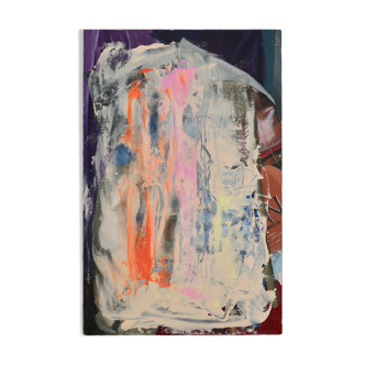 Peinture abstraite sur toile, dripping sur fond figuratif, circa 1970.