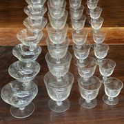 Art Nouveau Set of 32 Crystal Glasses - Engraved and Frosted Floral Pattern