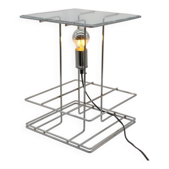 Large geometric chrome and plexiglass lamp, 1970s
