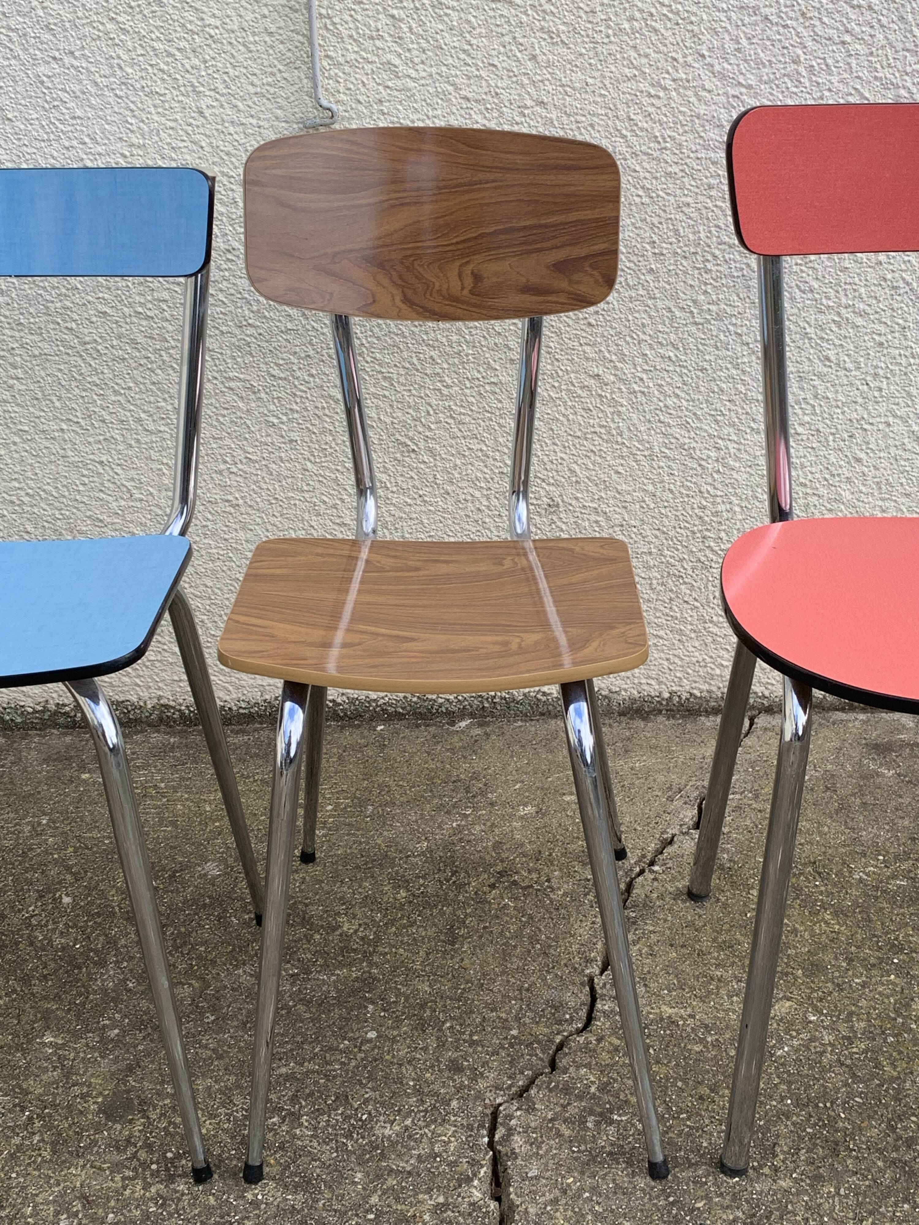 Mismatched formica chairs and stool 1960