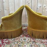 Paire de fauteuils bergère Art Déco velours jaune doré années 1920