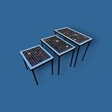 Trio of vintage nesting tables in mosaic and wrought iron