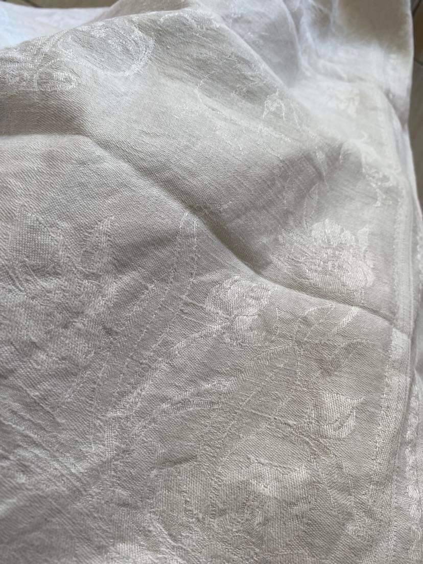 RG embroidered linen damask tablecloth late 19th century.