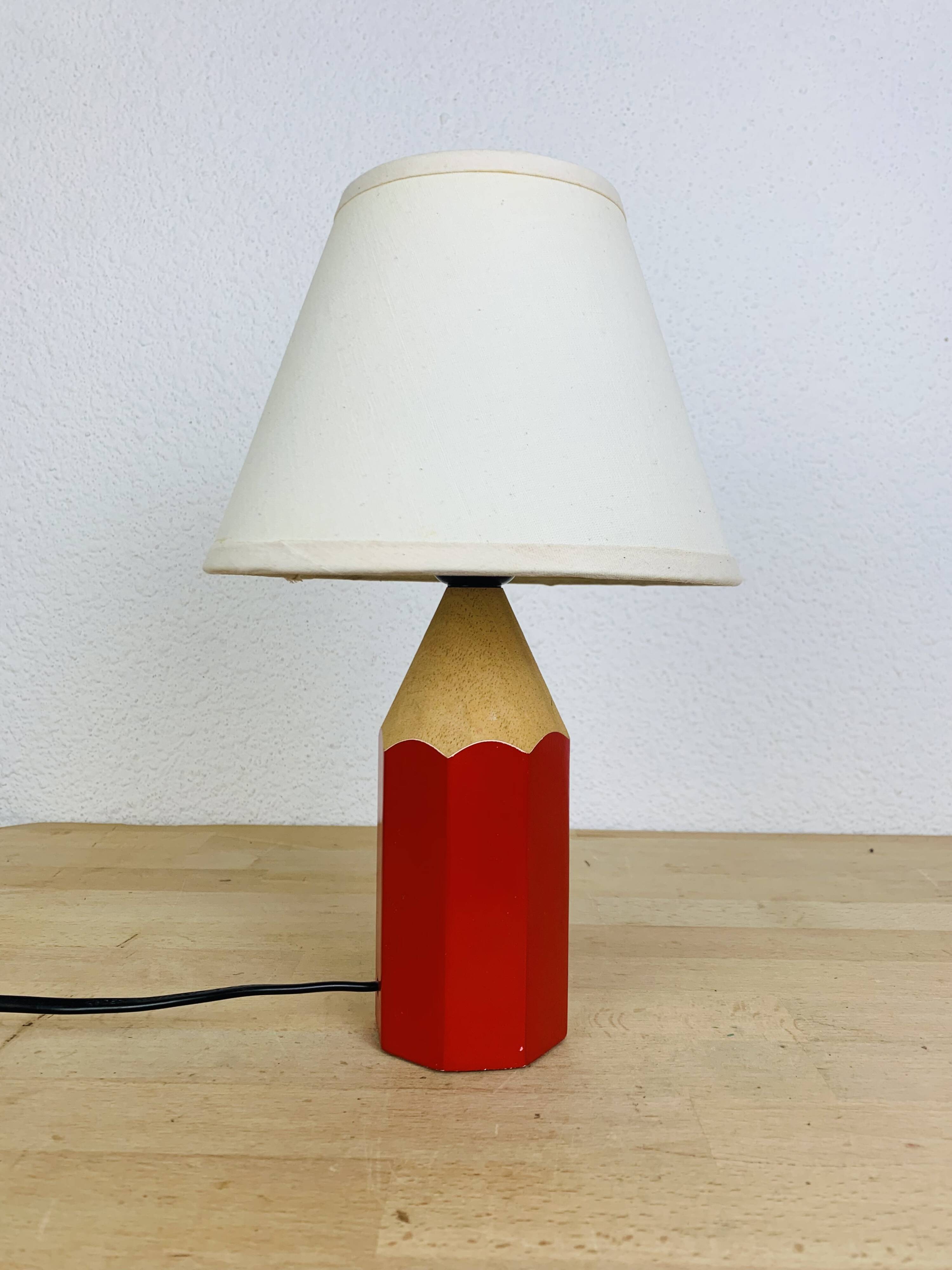 Pierre Sala vintage pencil lamp, wood, red