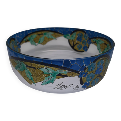 Coupe Mazoyer signée. Verre émaillé Art Déco 1920 1930