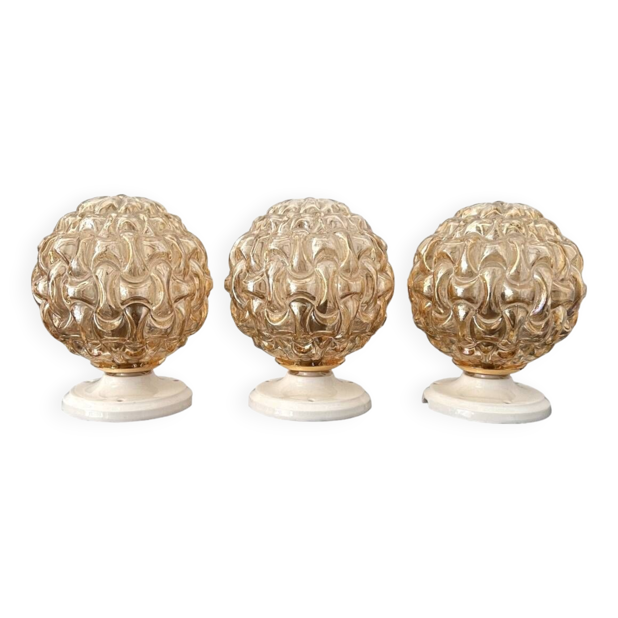 Trio of golden globe wall or ceiling lights