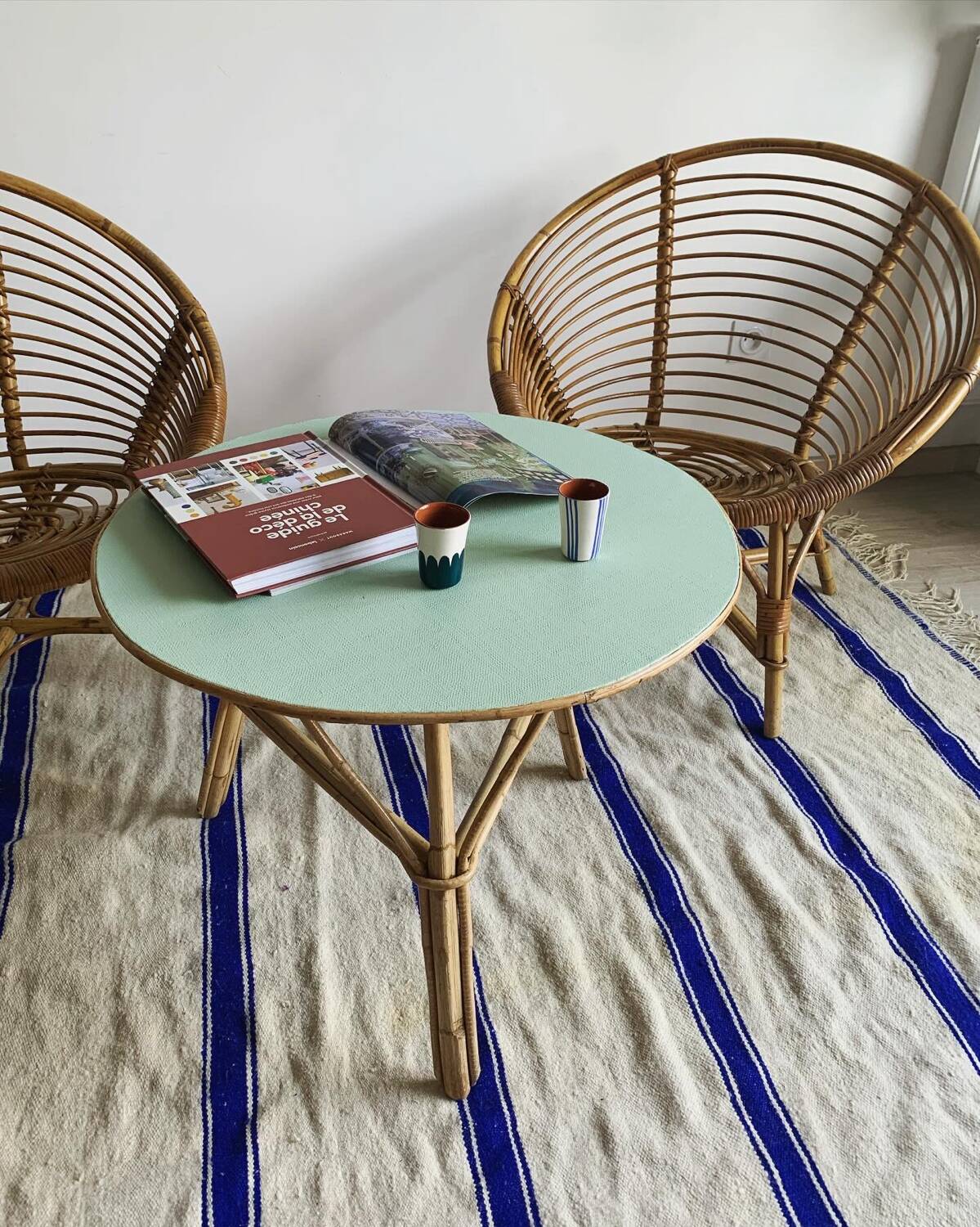 Revamped vintage rattan coffee table
