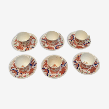 6 tasses à café avec soucoupe en porcelaine ancienne