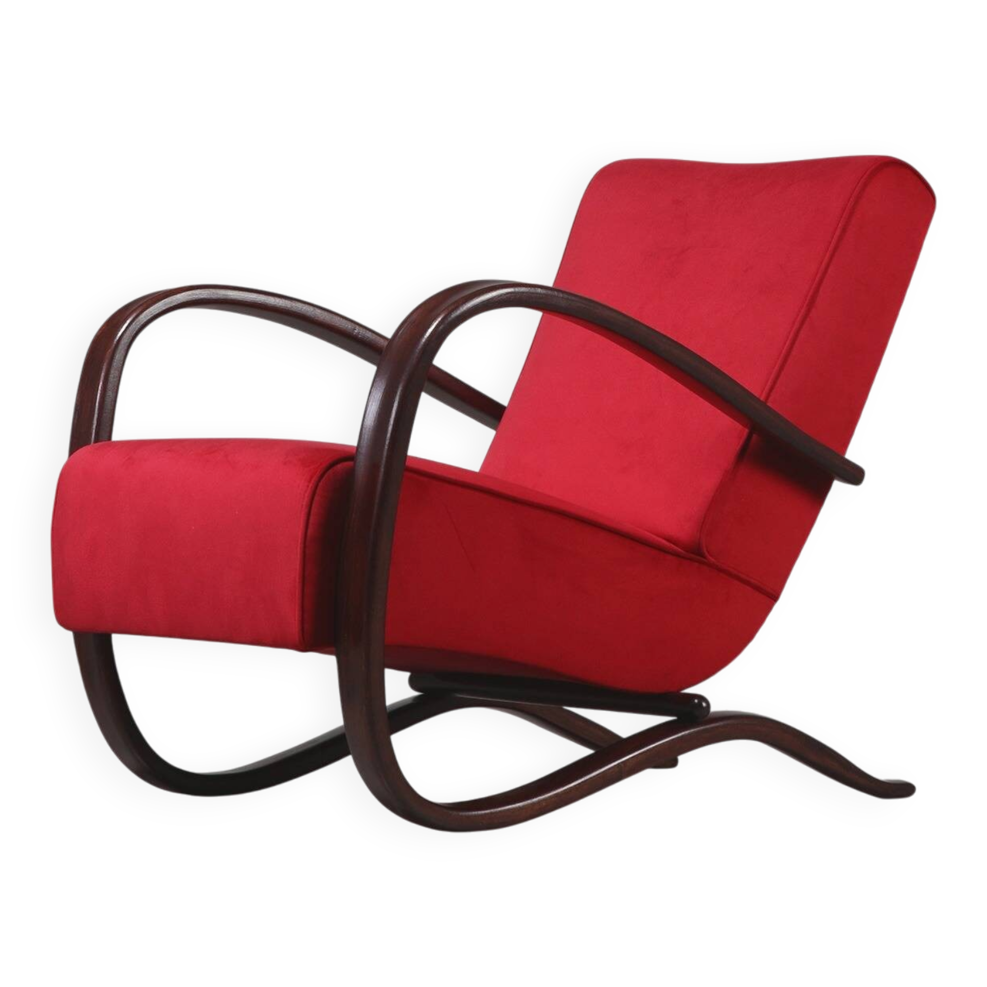 Jindřich Halabala ‘H-269’ Armchair in Red Velvet and Stained Beech, 1930s