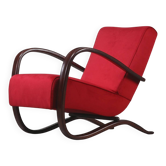Fauteuil Jindřich Halabala ‘H-269’ en velours rouge et hêtre teinté, années 1930