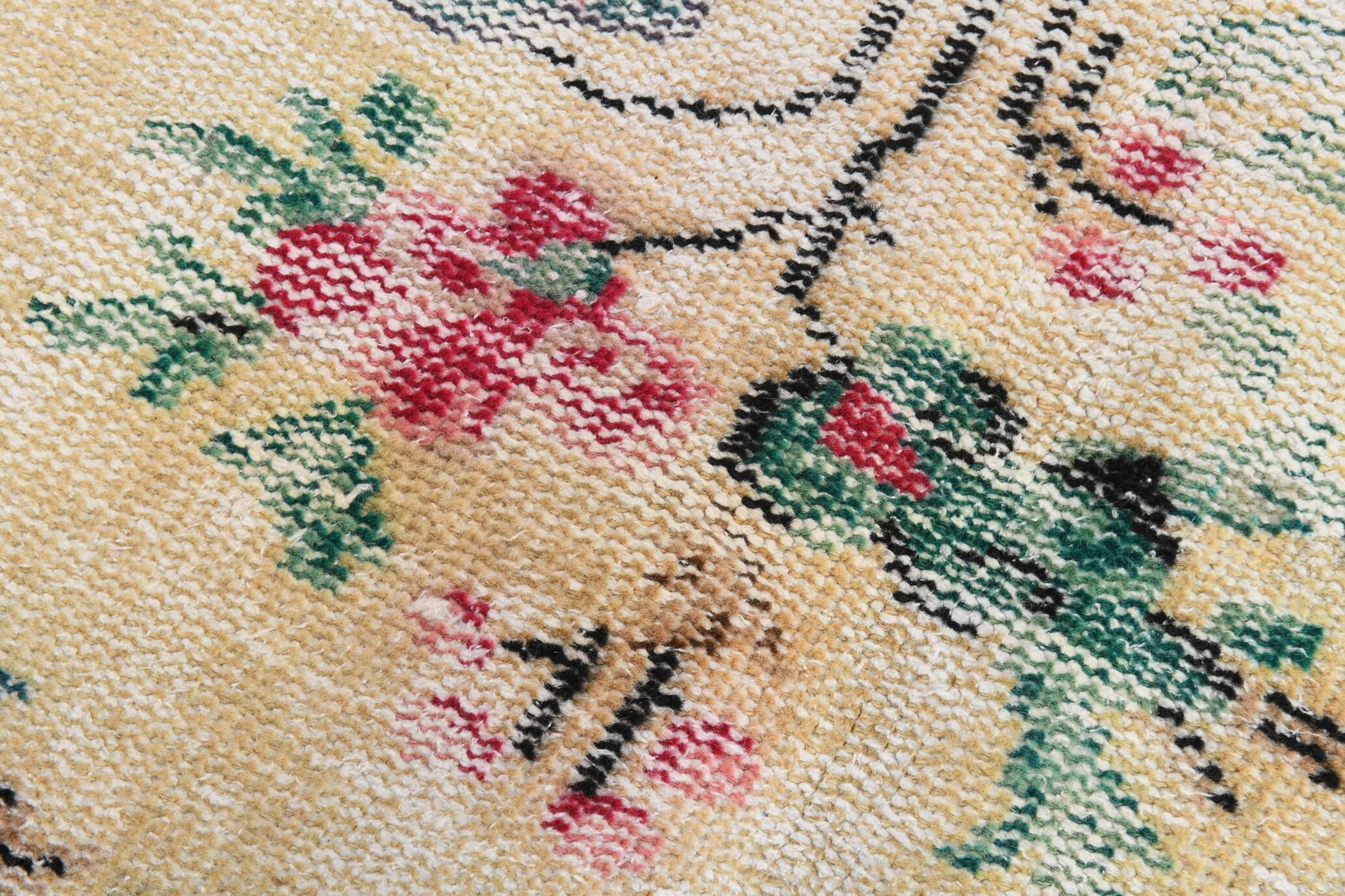 Ruby Red Vintage Floral Turkish Rug, Handmade Wool Carpet, 202x309 Cm