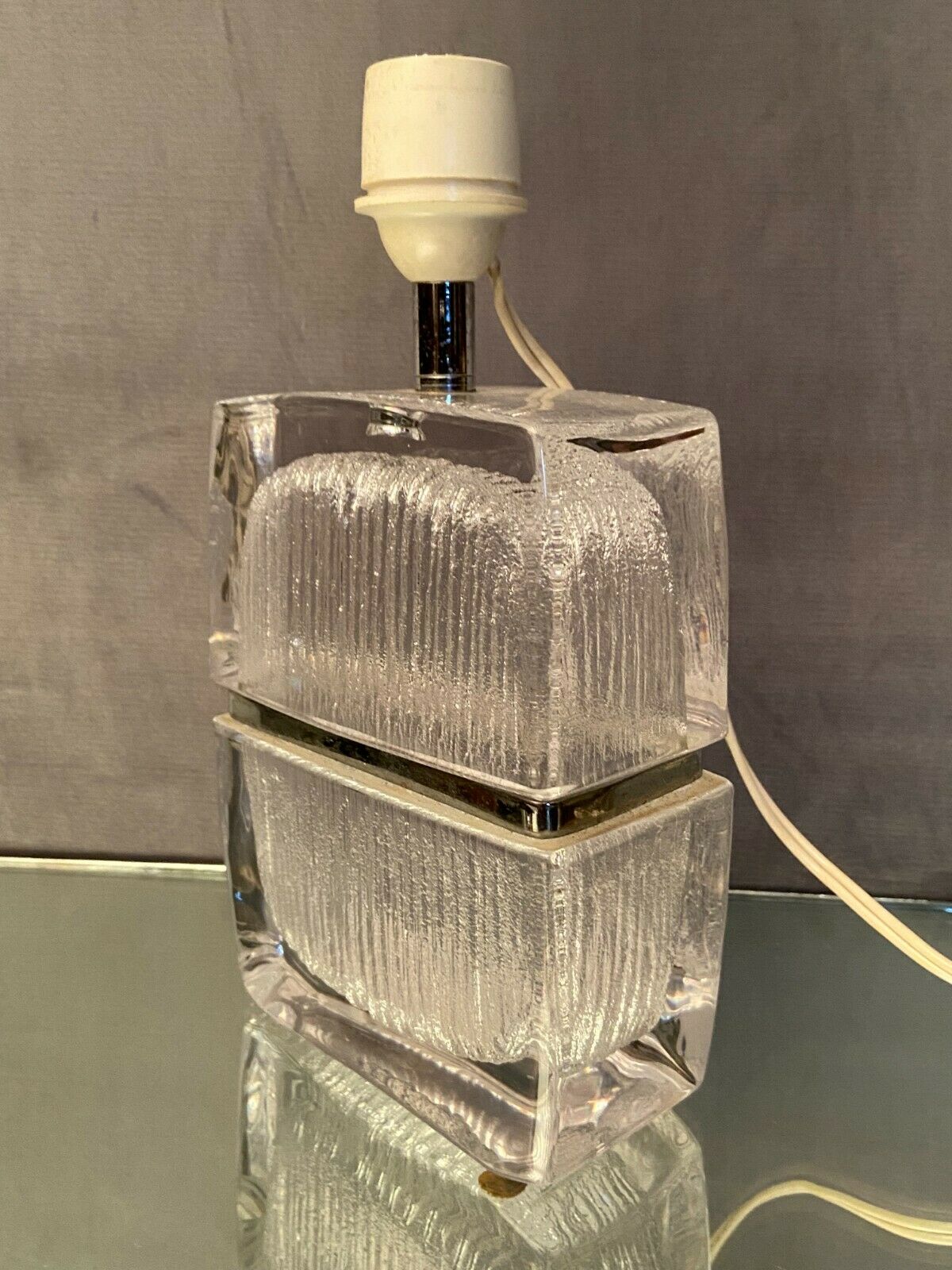 Ancien pied de lampe, en cristal, Daum