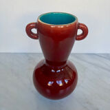 Vintage Accolay vase in red ceramic, double handle.