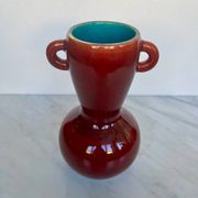 Vase Accolay vintage en céramique rouge, double anse