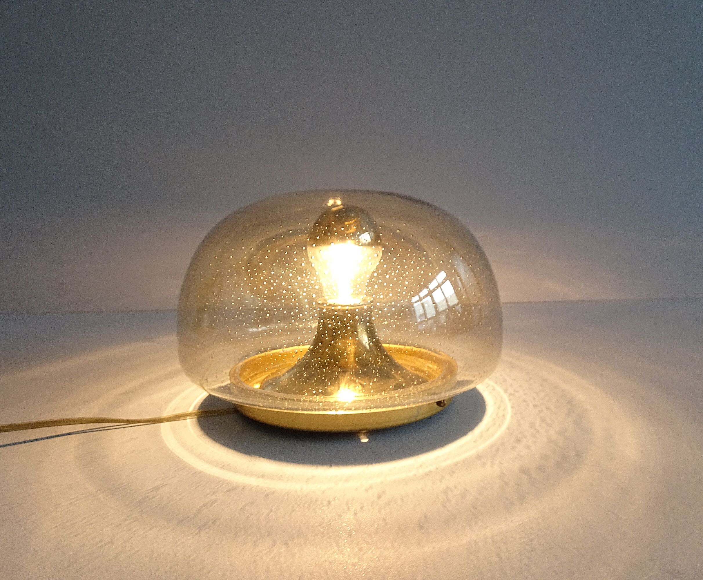 Smoked glass bubbles ceiling lamp gold-colored, wall lamp 1970s