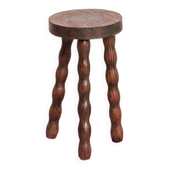 Tabouret tripode vintage, pieds torsadés/boules