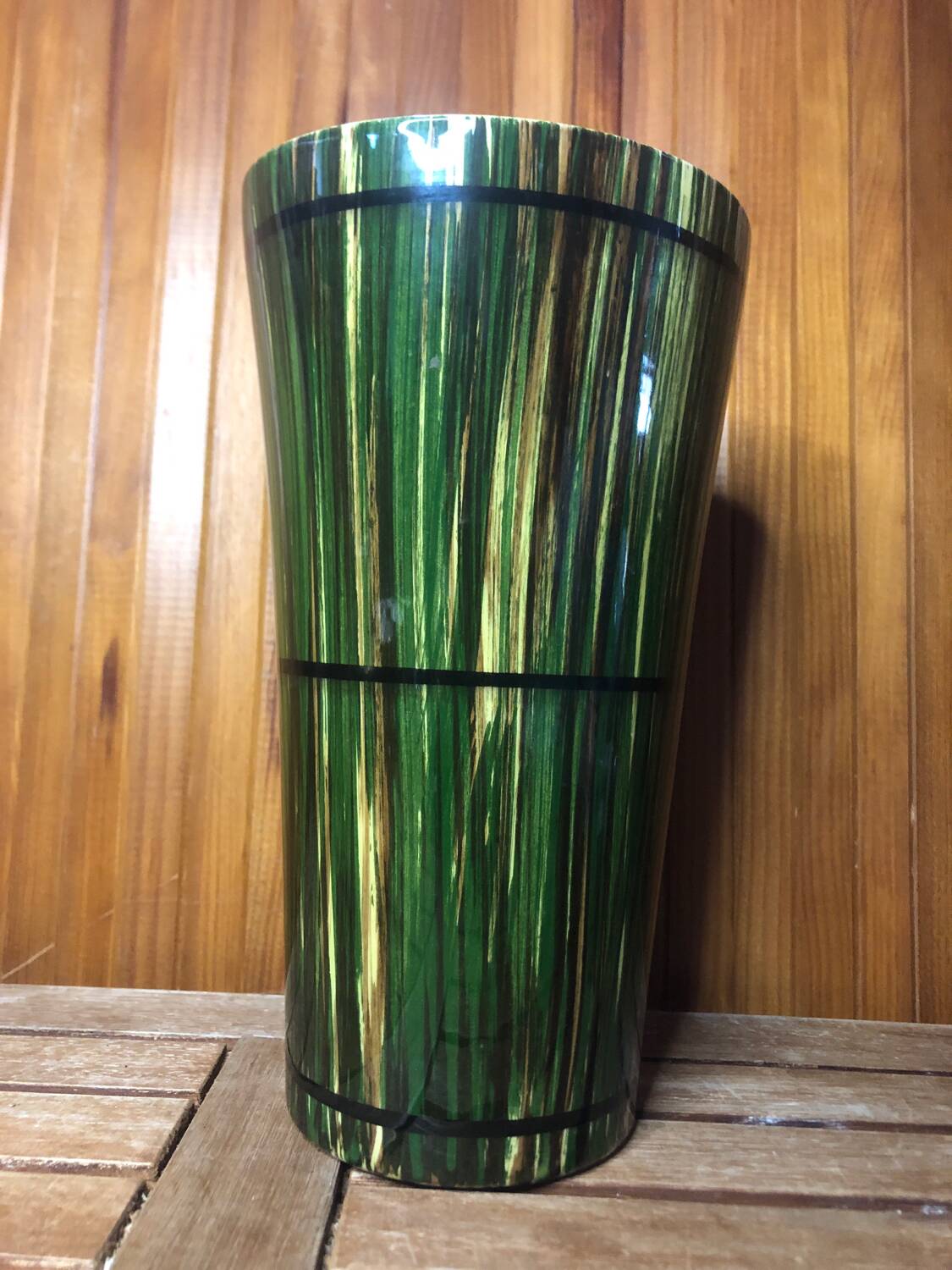 Old vase st clément france green & yellow ceramic vintage #a392