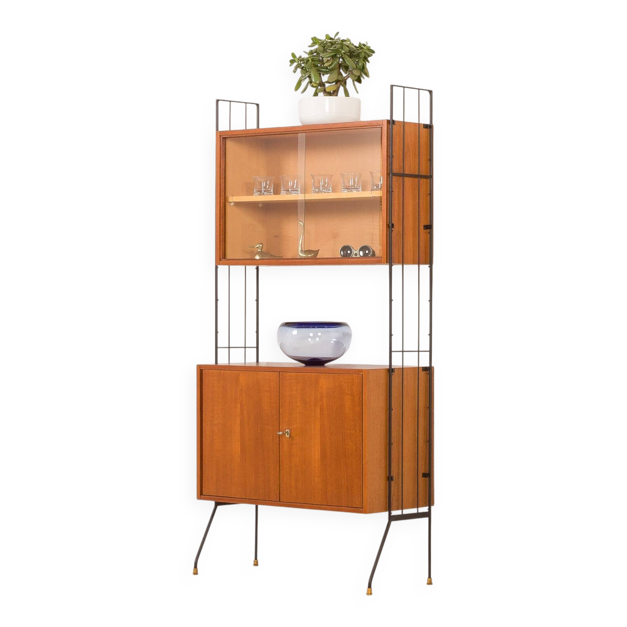 Italian mid-century free standing wall unit with a display cabinet, 1960s