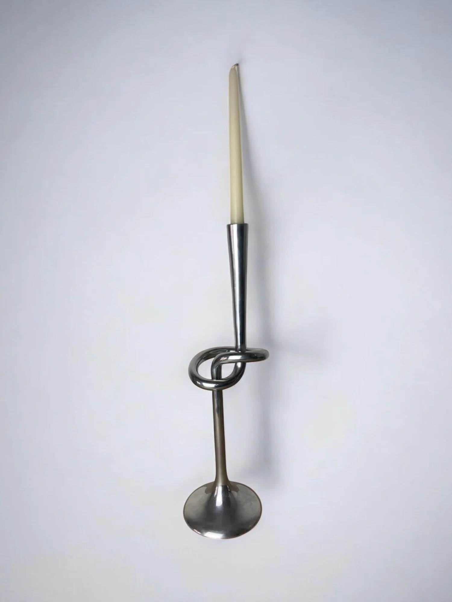 XL knotted candlestick in solid aluminium, Italy, 1980