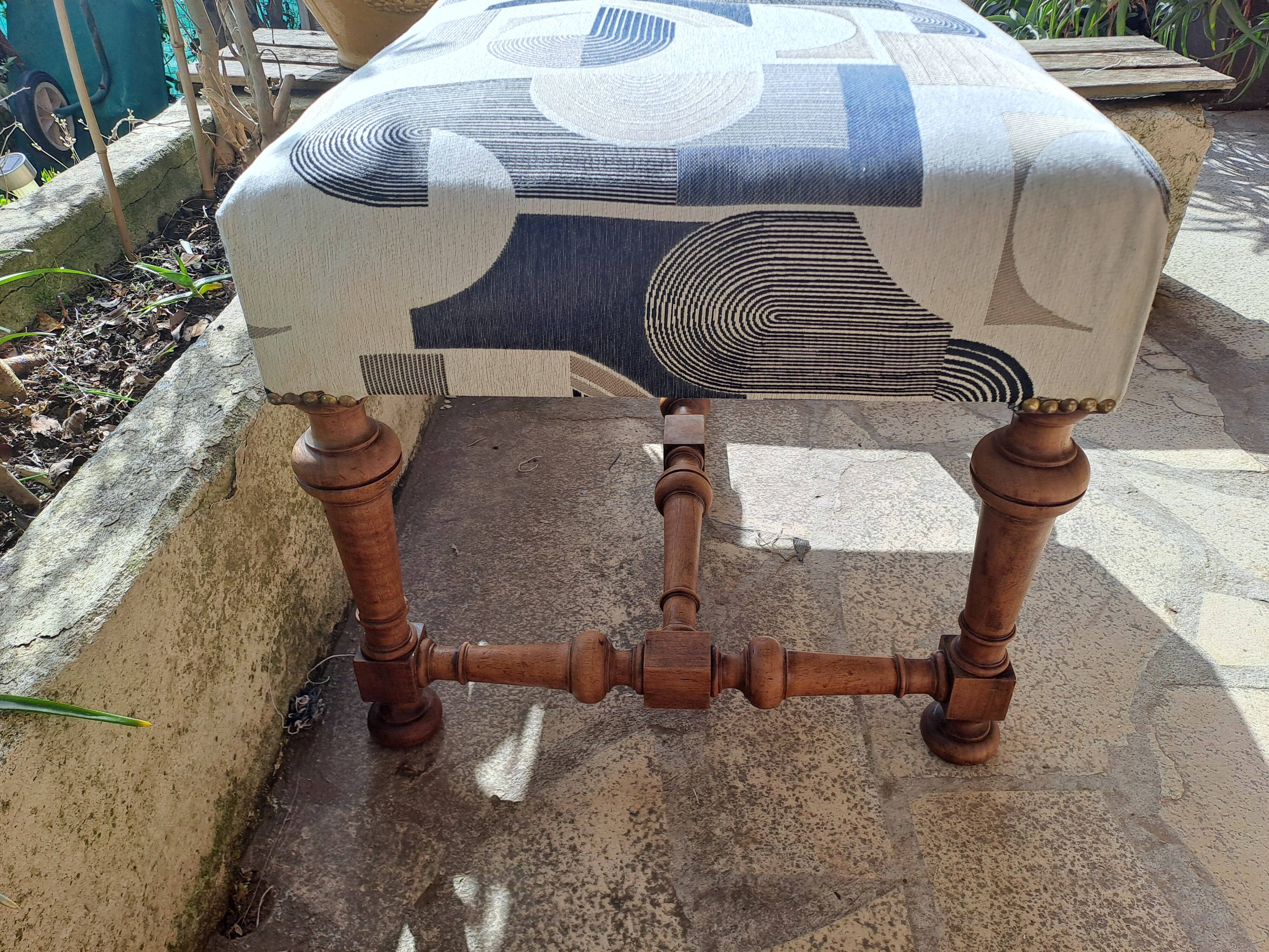 Set of 2 rectangular poufs, art deco footboard, reupholstered, vintage, 1930s/1950s