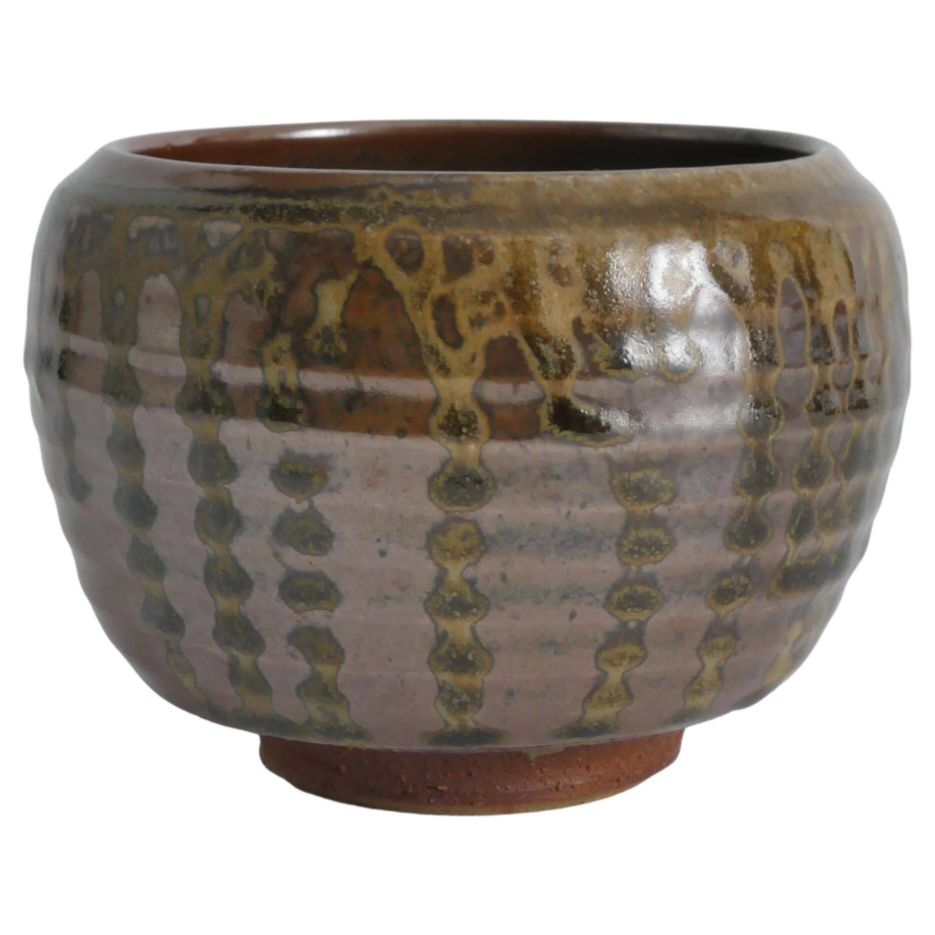 Midcentury-Modern Stoneware Bowl Dripping Motif in the Style of Margaret Rey