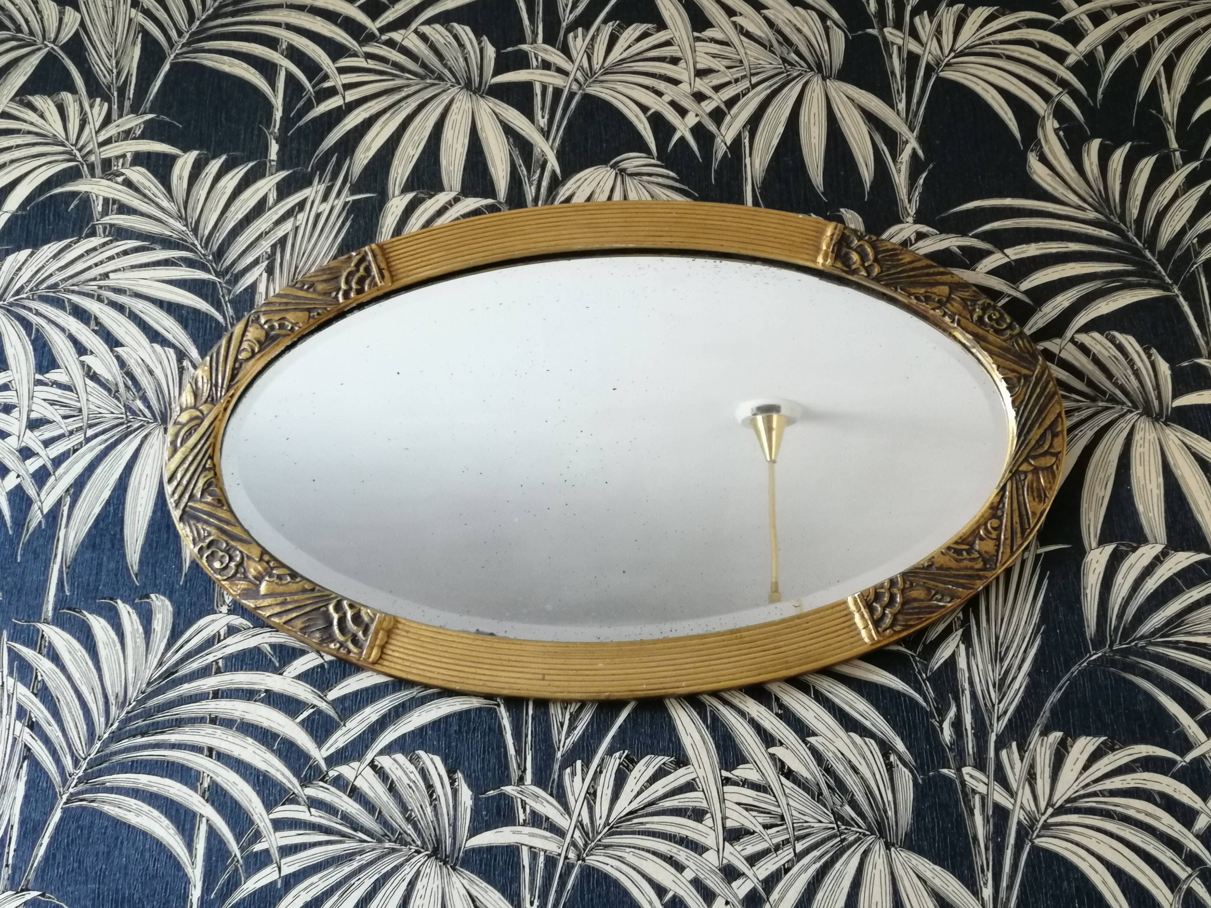 Mirror oval bevelled art deco
