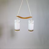 Mid-Century Teak and Opaline Glass Pendant Lamp, 1960s