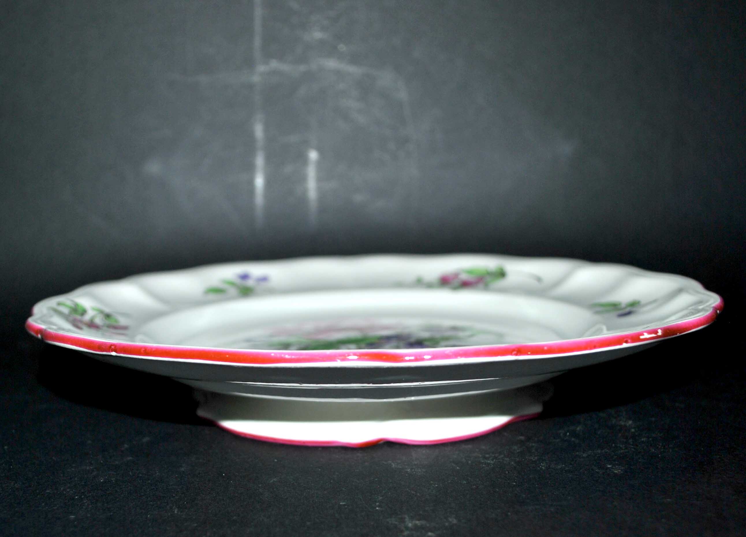 Round dish on pedestal - plate mounted flowered lamp lamp of luneville