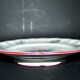 Round plate on pedestal, floral mounted dish, moonlight street lamp.