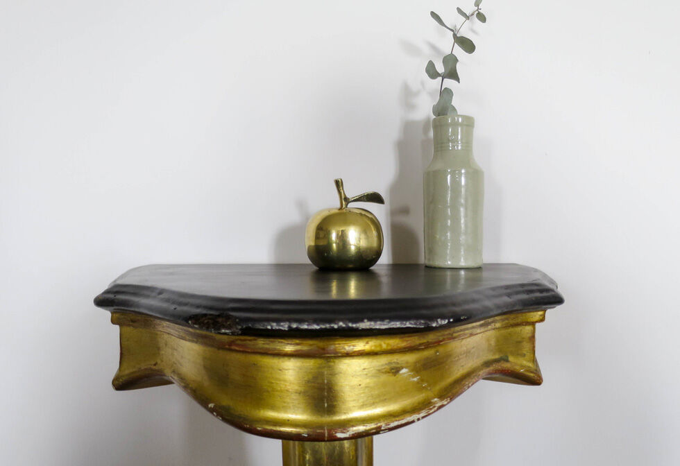 Wall console table in golden wood