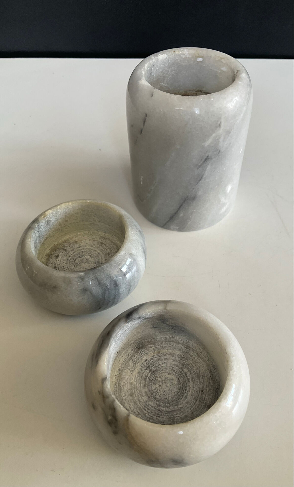 Vintage marble candlestick trio
