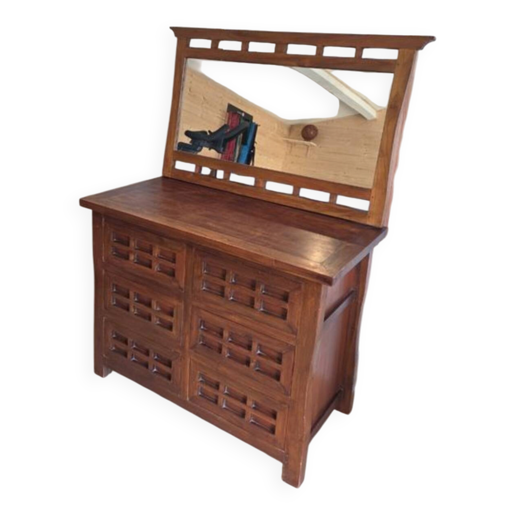 Teak chiffonier with its mirror