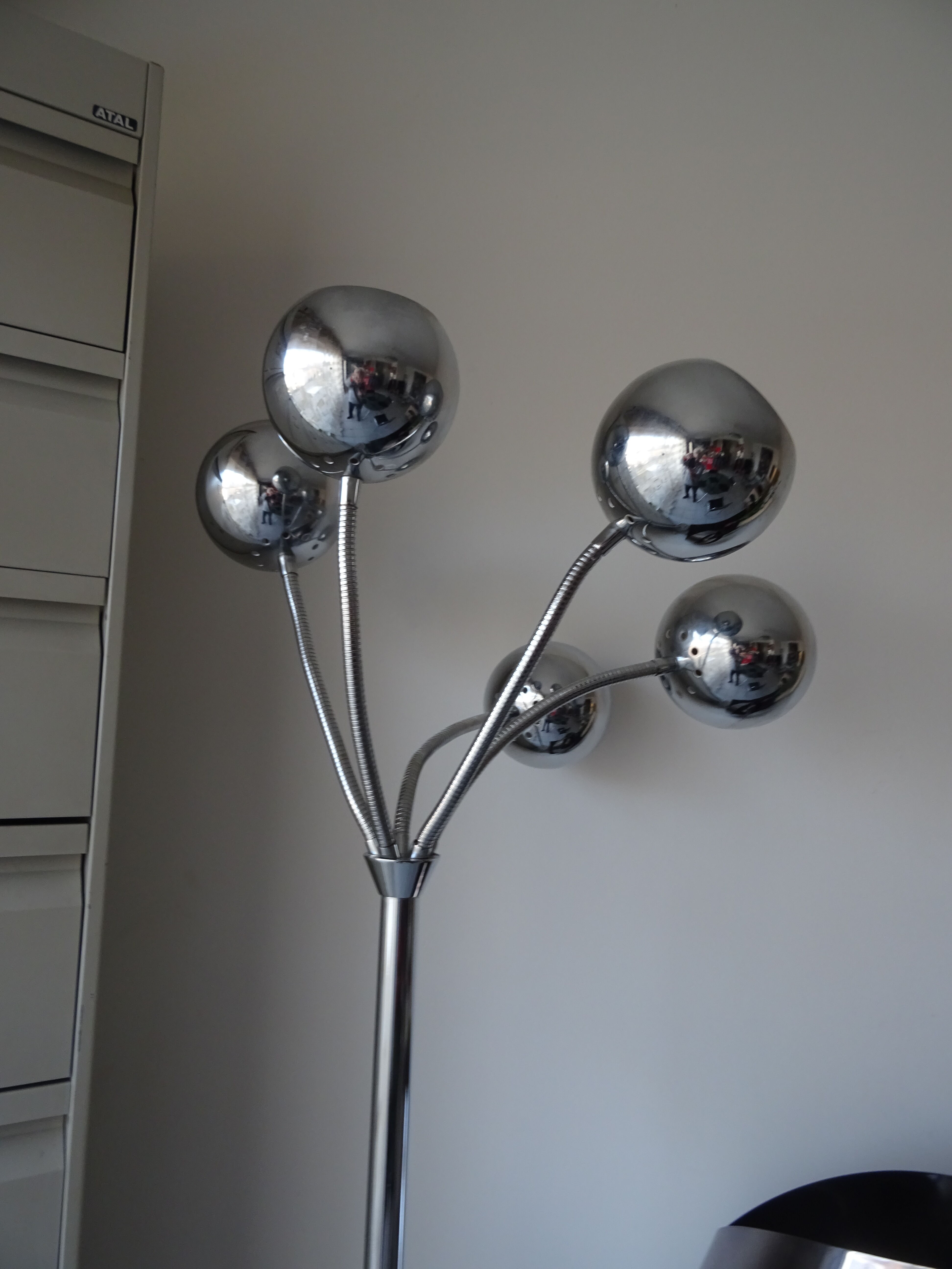 Lampadaire 5 boules orientables métal chromé vintage